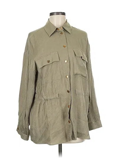 Pre-owned Zara Long Sleeve Button Down Shirt In Green