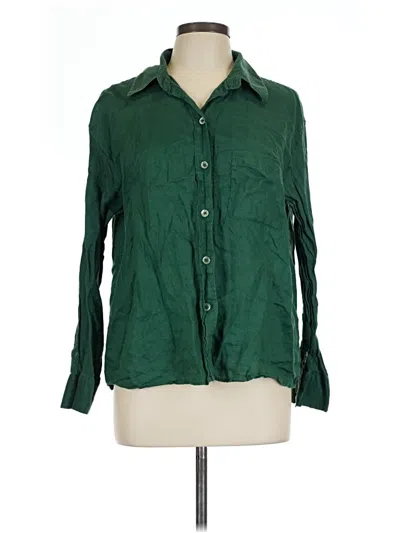 Pre-owned Zara Long Sleeve Button Down Shirt In Green
