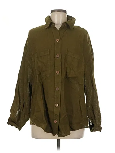 Pre-owned Zara Long Sleeve Button Down Shirt In Green