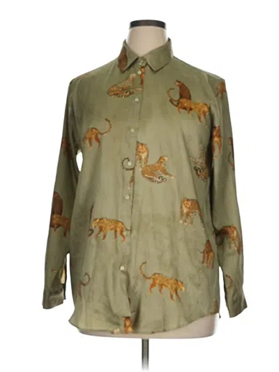 Pre-owned Zara Long Sleeve Button Down Shirt In Green