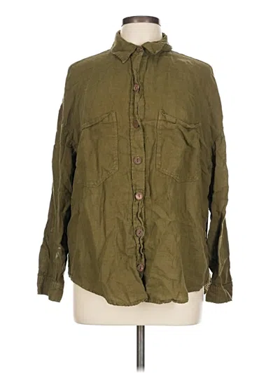 Pre-owned Zara Long Sleeve Button Down Shirt In Green