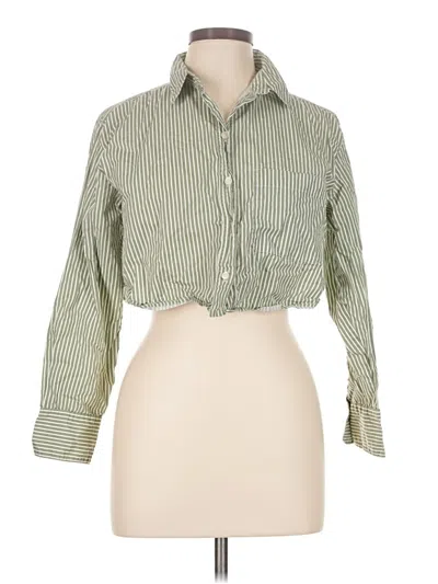 Pre-owned Zara Long Sleeve Button Down Shirt In Green