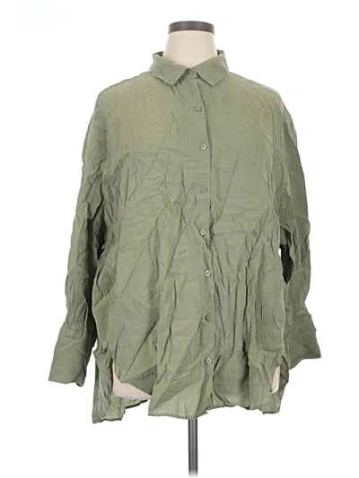 Pre-owned Zara Long Sleeve Button Down Shirt In Green