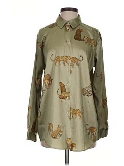 Pre-owned Zara Long Sleeve Button Down Shirt In Green