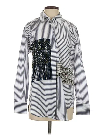 Pre-owned Zara Long Sleeve Button Down Shirt In Silver