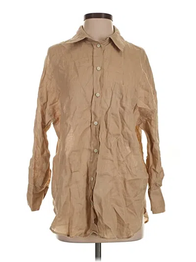 Pre-owned Zara Long Sleeve Button Down Shirt In Tan