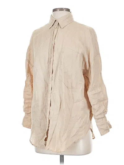 Pre-owned Zara Long Sleeve Button Down Shirt In Tan