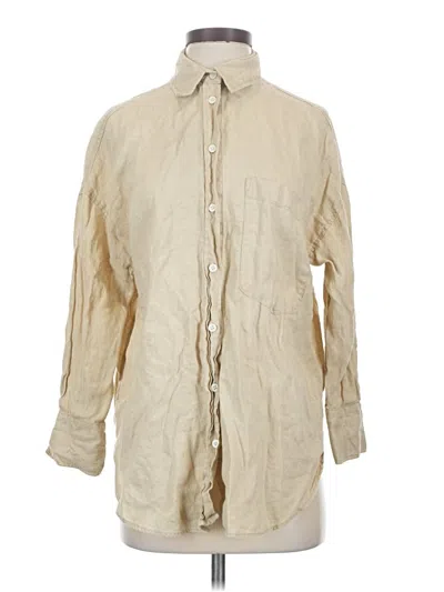 Pre-owned Zara Long Sleeve Button Down Shirt In Tan