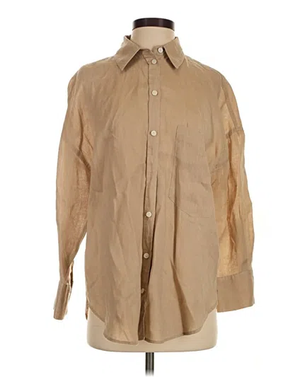 Pre-owned Zara Long Sleeve Button Down Shirt In Tan