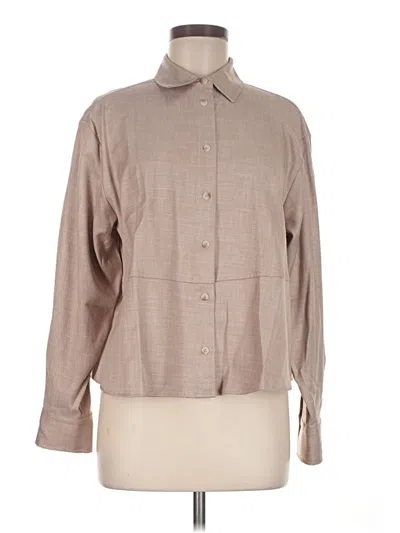 Pre-owned Zara Long Sleeve Button Down Shirt In Tan