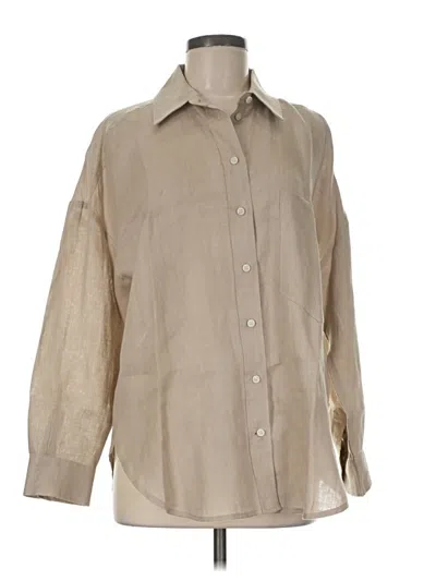 Pre-owned Zara Long Sleeve Button Down Shirt In Tan