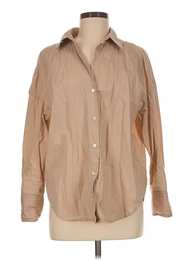 Pre-owned Zara Long Sleeve Button Down Shirt In Tan