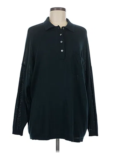 Pre-owned Zara Long Sleeve Polo Shirt In Black