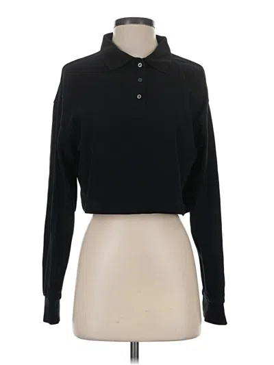 Pre-owned Zara Long Sleeve Polo Shirt In Black