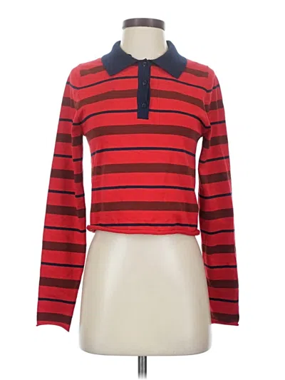 Pre-owned Zara Long Sleeve Polo Shirt In Red