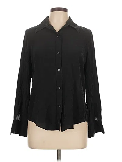 Pre-owned Zara Long Sleeve Silk Top Black Tie Neck Tops