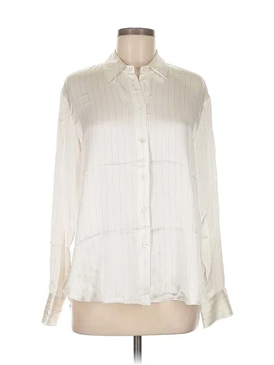 Pre-owned Zara Long Sleeve Silk Top Ivory Mock Neckline Tops In White