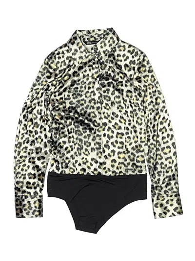 Pre-owned Zara Long Sleeve Top Black Animal Print Pattern High Neck Tops