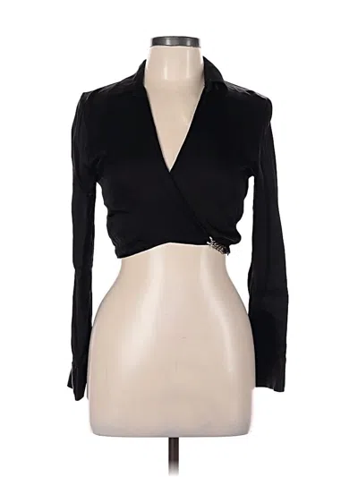 Pre-owned Zara Long Sleeve Top Black Plunge Neckline Tops
