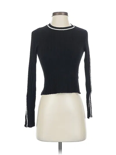 Pre-owned Zara Long Sleeve Top Black Stripes Pattern Crew Neck Tops