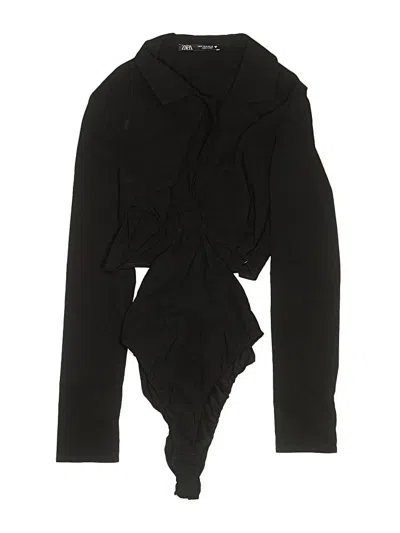 Pre-owned Zara Long Sleeve Top Black Tie Neck Tops