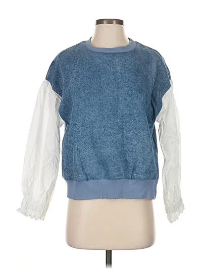 Pre-owned Zara Long Sleeve Top Blue Crew Neck Tops