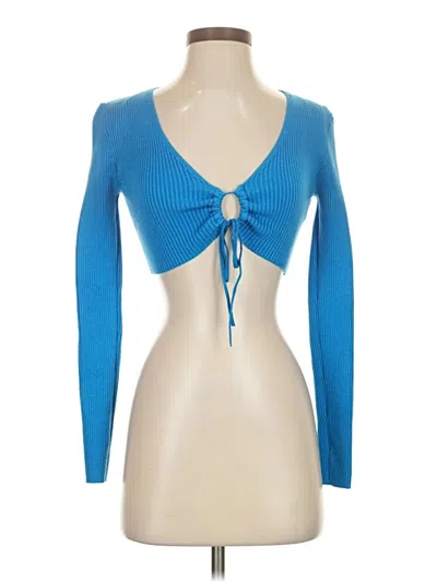 Pre-owned Zara Long Sleeve Top Blue Keyhole Neckline Tops