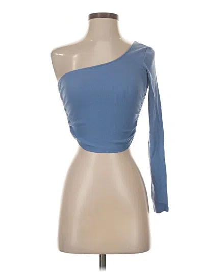 Pre-owned Zara Long Sleeve Top Blue One Shoulder Neckline Tops