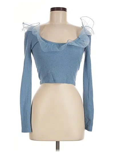 Pre-owned Zara Long Sleeve Top Blue Sweetheart Neckline Tops