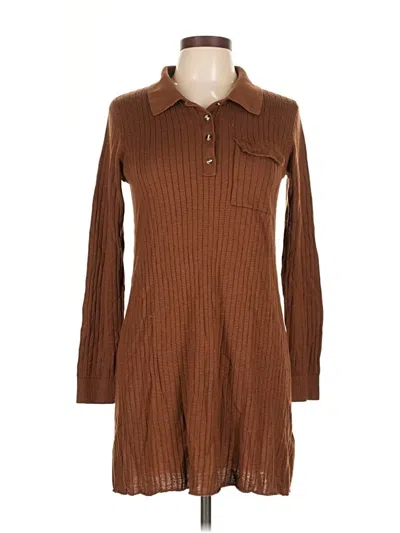 Pre-owned Zara Long Sleeve Top Brown Collared Neckline Tops