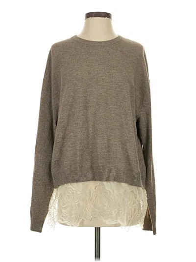 Pre-owned Zara Long Sleeve Top Brown Crew Neck Tops