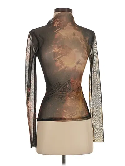 Pre-owned Zara Long Sleeve Top Brown Metallic Pattern Turtleneck Tops