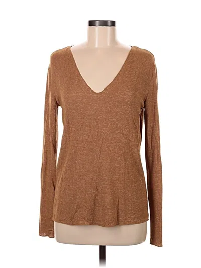 Pre-owned Zara Long Sleeve Top Brown V Neck Tops