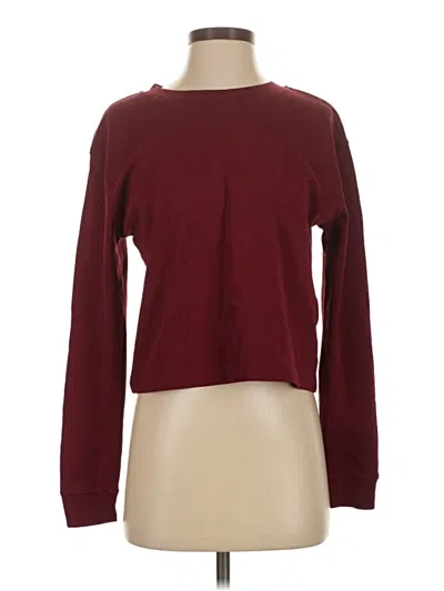 Pre-owned Zara Long Sleeve Top Burgundy Crew Neck Tops