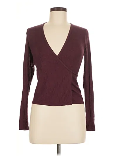 Pre-owned Zara Long Sleeve Top Burgundy Plunge Neckline Tops