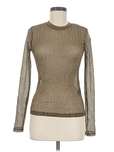Zara Long Sleeve Top Gold Metallic Pattern Mock Neckline Tops In Neutral