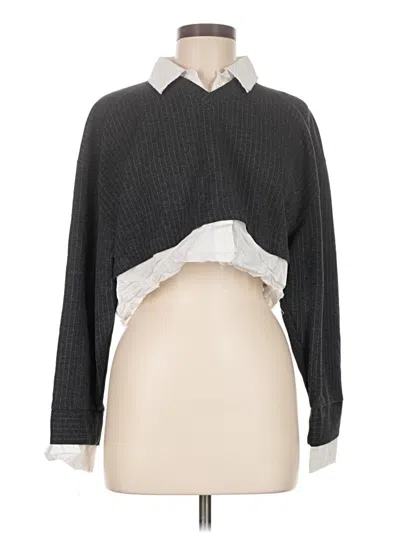 Pre-owned Zara Long Sleeve Top Gray Mock Neckline Tops