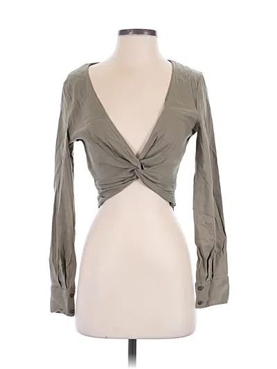Pre-owned Zara Long Sleeve Top Gray Plunge Neckline Tops
