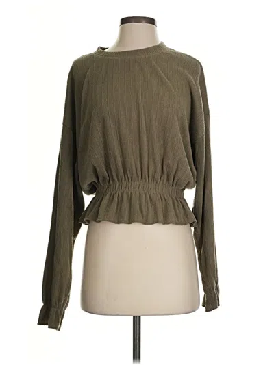 Pre-owned Zara Long Sleeve Top Green Keyhole Neckline Tops