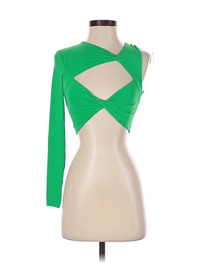 Zara Long Sleeve Top Green One Shoulder Neckline Tops