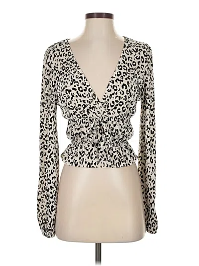 Pre-owned Zara Long Sleeve Top Ivory Plunge Neckline Tops