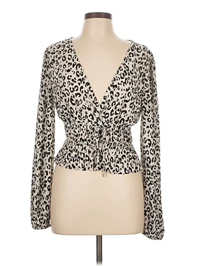 Pre-owned Zara Long Sleeve Top Ivory Plunge Neckline Tops In White