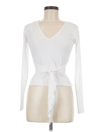 Pre-owned Zara Long Sleeve Top Ivory Plunge Neckline Tops In White
