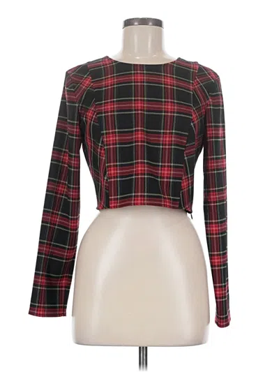 Zara Long Sleeve Top Red Plaid Pattern Crew Neck Tops
