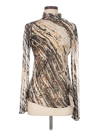 Pre-owned Zara Long Sleeve Top Silver Metallic Pattern Turtleneck Tops