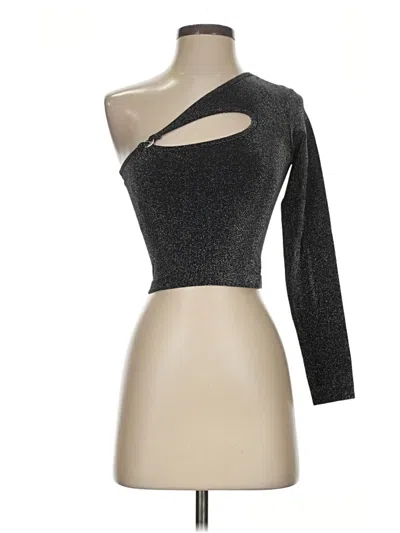 Zara Long Sleeve Top Silver One Shoulder Neckline Tops In Black