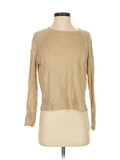 Pre-owned Zara Long Sleeve Top Tan Boatneck Tops In Brown