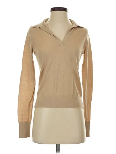 Pre-owned Zara Long Sleeve Top Tan Cowl Neck Tops In Brown