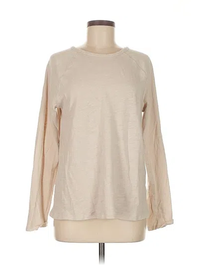 Pre-owned Zara Long Sleeve Top Tan Crew Neck Tops In White