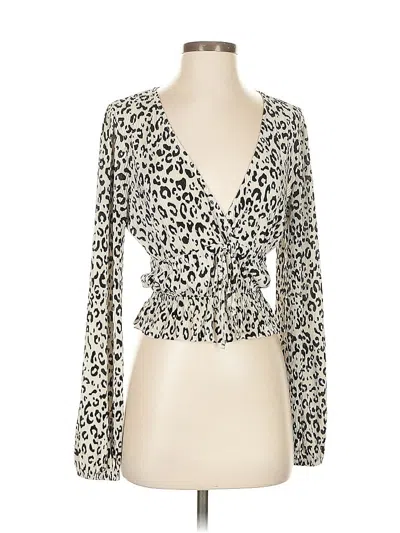 Pre-owned Zara Long Sleeve Top Tan Plunge Neckline Tops In Brown